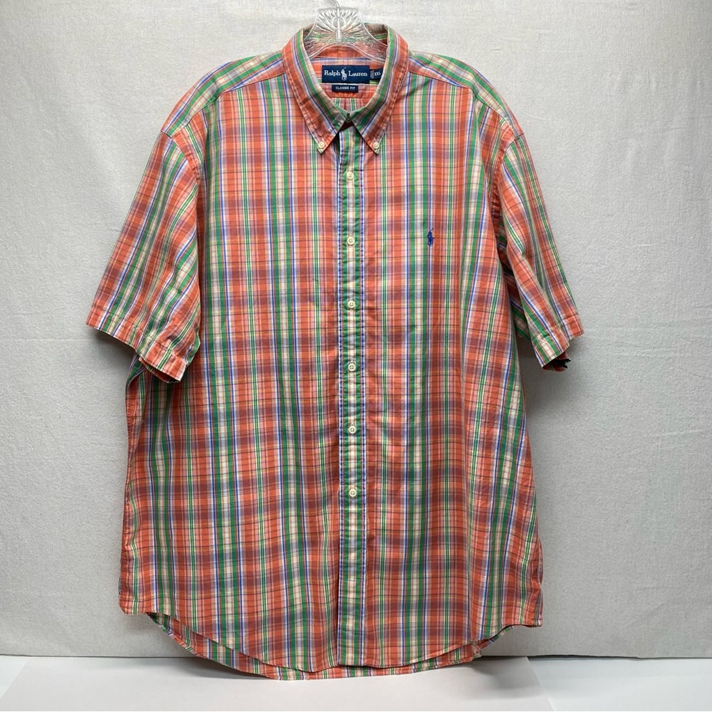 Ralph Lauren Men's XXL Multicolor Plaid Short Sleeve Button Down Shirt Vintage